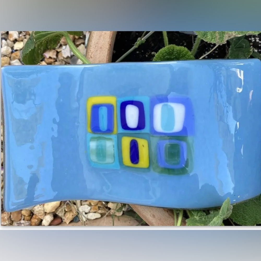 Mermaids Door”Design Handmade Fused Art Glass Wave Glass 10”x 5” Blue